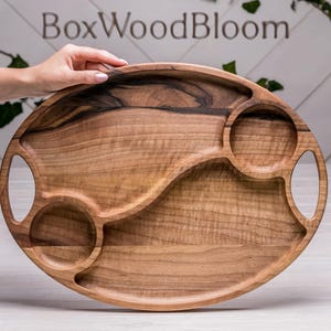 Wooden Snack Tray, Handcrafted Walnut Charcuterie Board with Handles, Fruit, Sushi, Cheese Serving Platter, Personalized Gift Idea