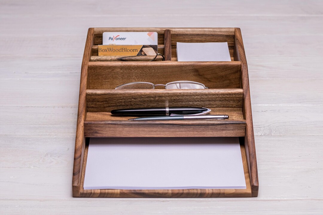 Wooden Desk Organizer With A4 Paper Tray, Walnut Office Organizer ...