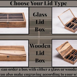Wooden or glass lid option for handmade walnut glasses storage case