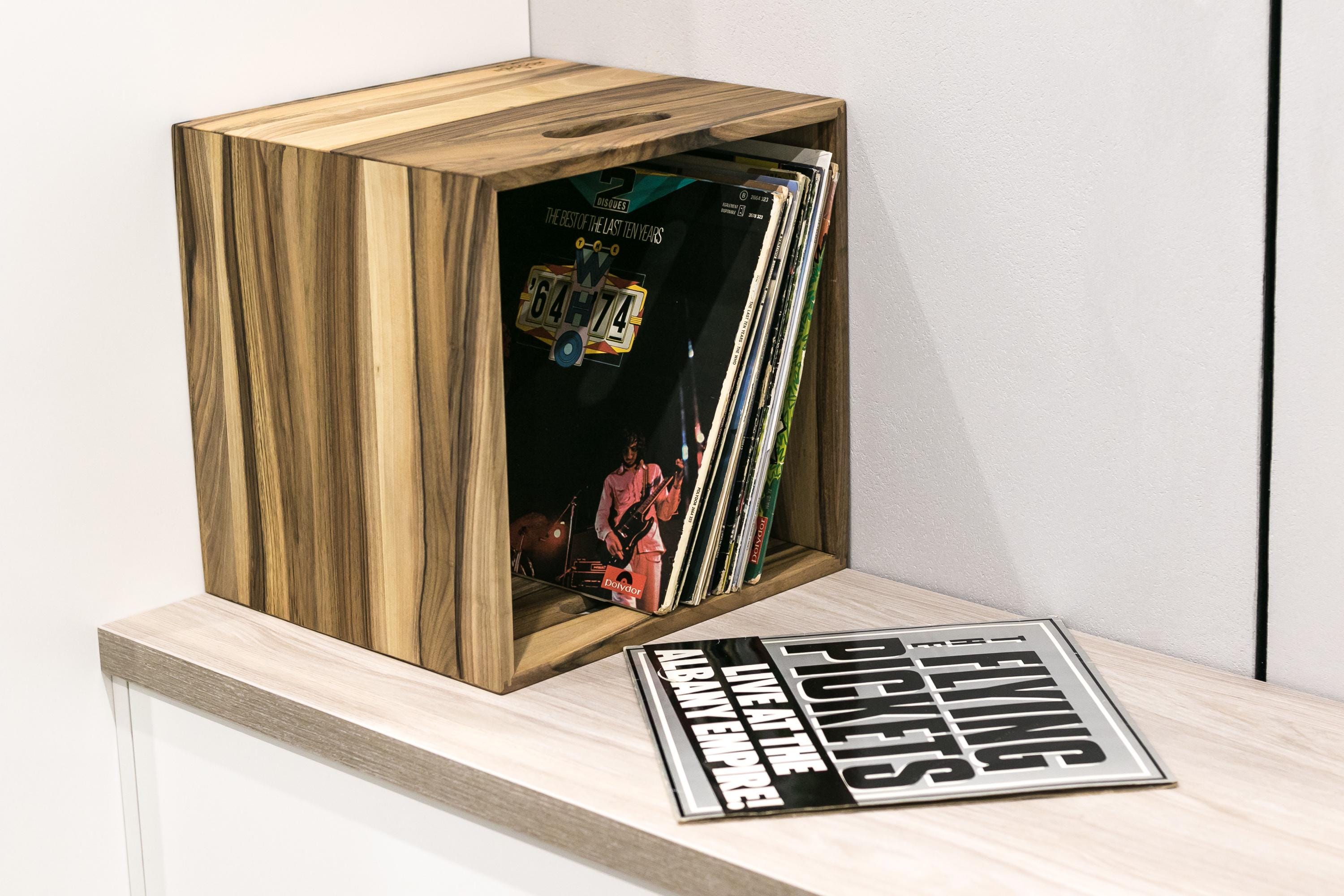 ヴィンテージスタイルの木製ビニールレコード収納オーガナイザー、LP 