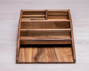 Wooden Desk Organizer with A4 Paper Tray, Walnut Office Organizer, Stationery Holder for Documents, Pens, Glasses,Business Cards,Office Gift
