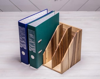 Organizador de archivos de madera para escritorio – Bandeja de papel A4 de nogal – Clasificador de carpetas hecho a mano – Estante de almacenamiento de oficina – Regalo para profesores – Portadocumentos