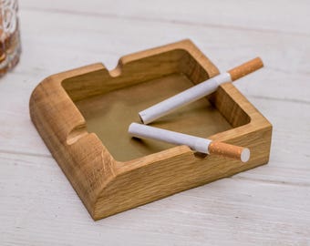 Personalized Wooden Ashtray with Brass Base, Handmade Oak Cigar Ashtray, Custom Gift for Men, Dad, Husband, Boss