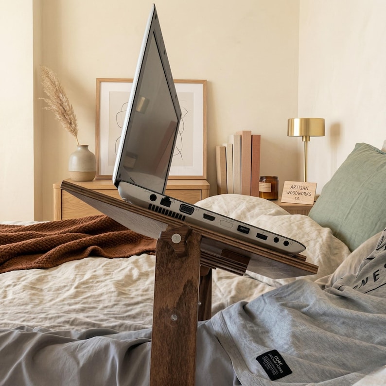 Foldable wooden laptop table with adjustable height