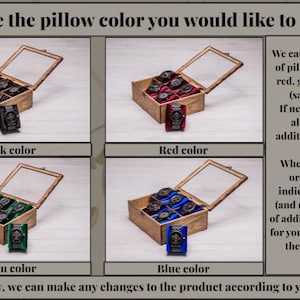 Watch box with drawer and pillow color options – black, red, blue or green soft velvet pillows for men’s watch organizer