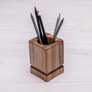 Wooden Pen and Pencil Holder Goblet, Walnut Desk Organizer, Personalized Engraved Office Gift, Handmade Eco-Friendly Stationery Stand