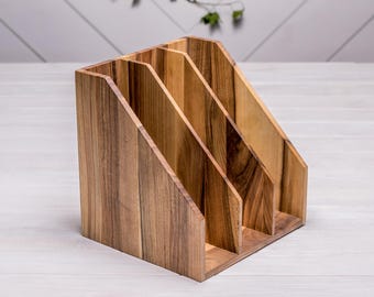 Organizador de archivos de madera A4, portadocumentos con 3/4/5 ranuras, estante de escritorio de nogal, regalo de oficina personalizado, almacenamiento de carpetas de papel