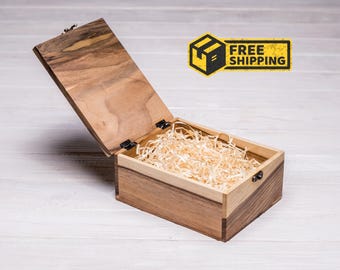 Personalized Wooden Gift Box with Lid, Walnut Wood Storage Box S/M/L/XL/XXL, Custom Engraved Keepsake Box, Eco Friendly Handmade