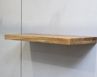 Solid Wood Floating Shelf with Hidden Bracket, Oak or Walnut Wall Shelf, Flush Mount Minimalist Shelving, 3 Sizes