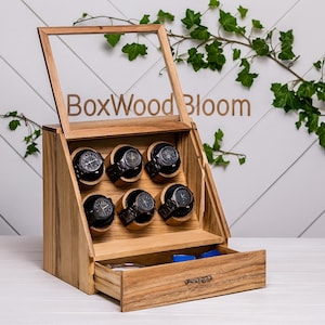 Luxury Wooden Watch Box for 6 | Walnut Display Case with Glass Lid & Hidden Drawer | Personalized Watch Organizer Gift for Him