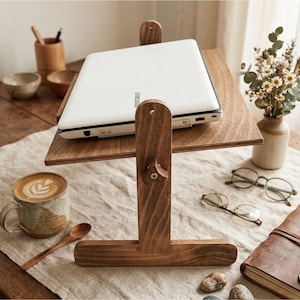 Wooden laptop desk adjustable for bed and sofa use