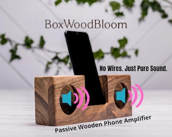 Handgefertigter Telefonverstärker aus Holz, natürlicher Walnuss-Klangverstärker, personalisiertes Eco-Geschenk für Musikliebhaber, Walnuss-Klangverstärker, Geschenk für ihn