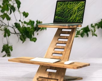 Customizable Wooden Stand for Laptop, Ergonomic Design, Multiple Wood Options, Handcrafted Wooden Laptop Stand, Oak/Walnut/Birch Plywood