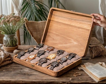 Luxury Watch Box, Custom Watch Box, Handmade Wooden Watch Box, Solid Wood Watch Organizer,Wooden Watch Holder,Gift for Husband,Boyfriend,Dad