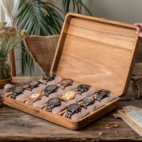 Luxury Watch Box, Custom Watch Box, Handmade Wooden Watch Box, Solid Wood Watch Organizer,Wooden Watch Holder,Gift for Husband,Boyfriend,Dad