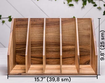 Wooden File Organizer Stand A4, Folder Document Holder 5 Slots, Walnut Desk Rack, Personalized Office Gift, Paper Folder Storage