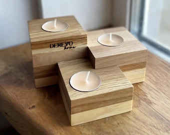 Tealight Candle Holders Set of 3, Wooden Candle Holder, Minimalist Home Decor, Scandinavian Style, Rustic Table Centerpiece