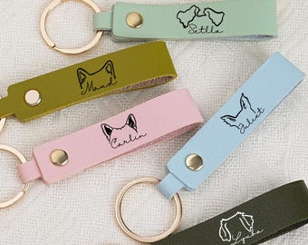 Custom Dog Ear Keychain – Personalized Pet Leather Gift – Pet Owner Accessory