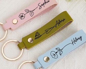 Leather Keychains Personalized, Leather Keychains, Engraved Name Keychains, Name Key Chain, Gift for Mom, Birthday Gift, Bridesmaid Gifts