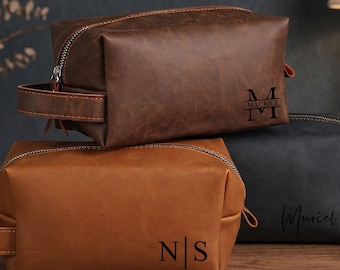 Custom Leather Toiletry Bag Personalized Dopp Kit for Men Groomsmen Gift Travel Bag Gift for Dad Husband Boyfriend Father's Day Gift