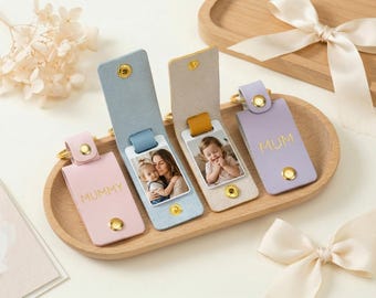 Personalized PU Leather Photo Keychain, Custom Mom Keyring, Picture Gift for Mum, Grandma or Nana, Mother's Day Birthday Keepsake