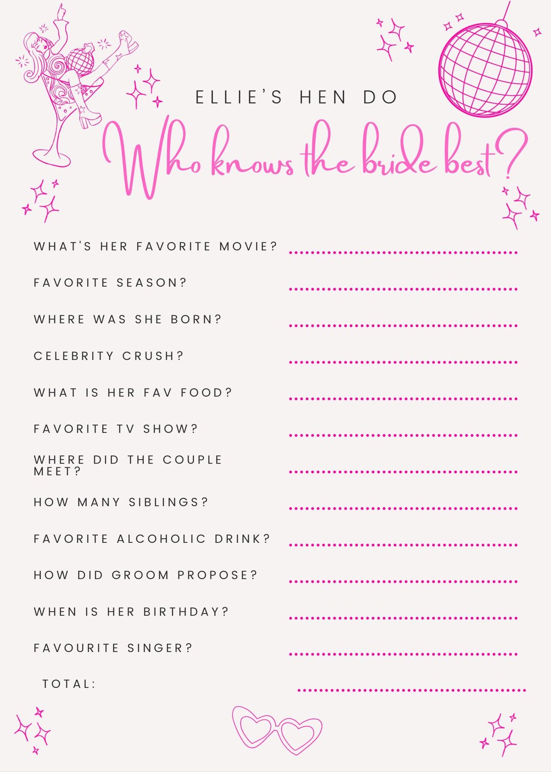 Hen Do Who Knows the Bride Best Game DIGITAL DOWNLOAD - Etsy