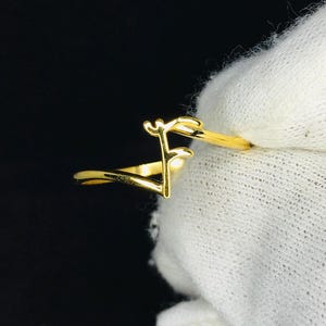 14K Solid Gold Name Initials Ring Band F Initial Solid Gold Band, Anniversary Gift For Women And Men Unisex Gold Jewelry.