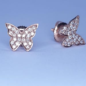 14K Solid Rose Gold Butterfly Stud Earrings, Natural Diamond Stud Earrings For Women, Christmas Earrings For Gifting.