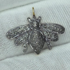 Pave Diamond Bee Charm Pendant, 925 Sterling Silver Honeybee Shape Charm For Necklace, Natural Diamond Charm.