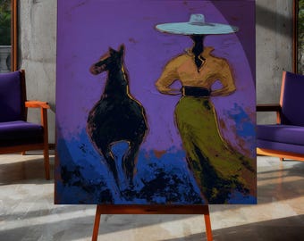 Cowgirl and Horse Art Print | Abstract Western Painting by Una Casetti
