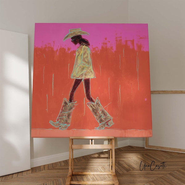Wüsten Catwalk | Cowgirl Stiefel Wand Kunst Druck | Küsten Cowgirl Dekor | Fettrosa Western-Kunstwerk | Fashion Western Leinwanddruck