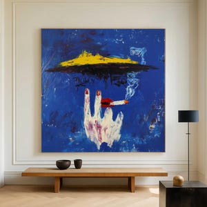 Midnight Ash / Stampa artistica da parete con mano blu / Opera d'arte espressionista astratta / Decorazione eclettica di metà secolo / Arte murale blu cobalto immagine 1