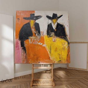 Poker Nacht | Moderne Western Cowboy Kunst | Großes expressionistisches abstraktes Kunstwerk | Fette Farbe Leinwanddruck | Zeitgenössisches, westliches Dekor