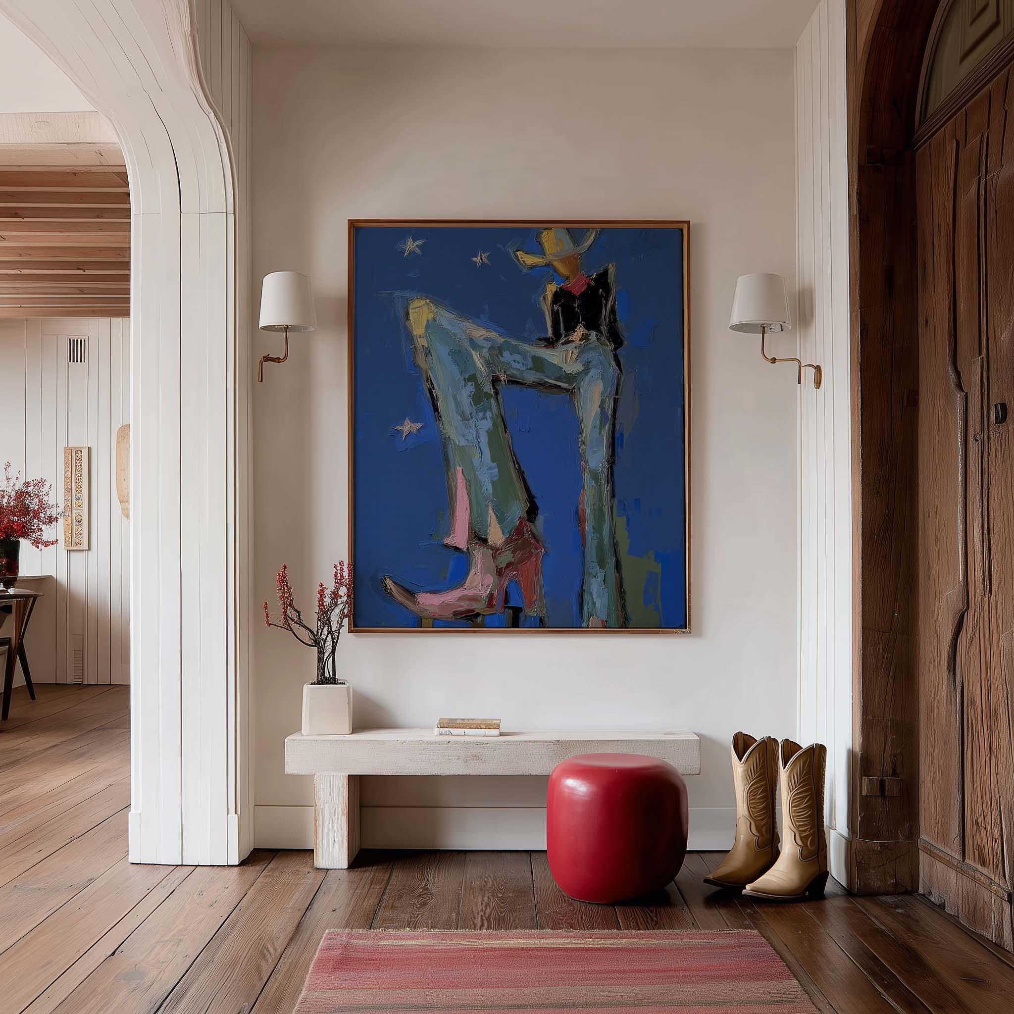 Midnight Rodeo | Blue Cowboy Wall Art Print | Modern Western Figurative ...
