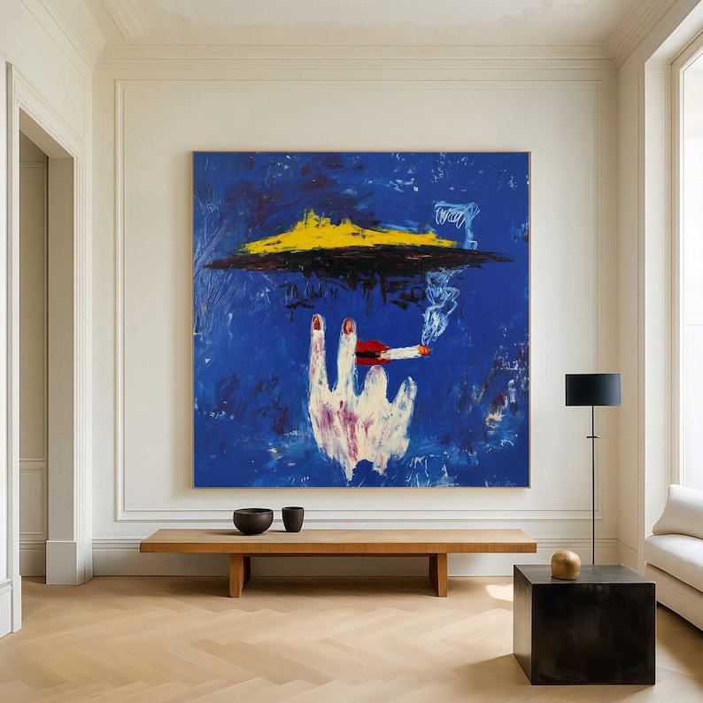 Midnight Ash / Stampa artistica da parete con mano blu / Opera d'arte espressionista astratta / Decorazione eclettica di metà secolo / Arte murale blu cobalto immagine 1