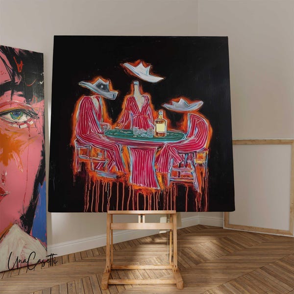 Girls Night Poker Western Poker Night Art Print Contemporary Expressionist Artwork Bold Cowboy Wall Art Game Room Wall Art