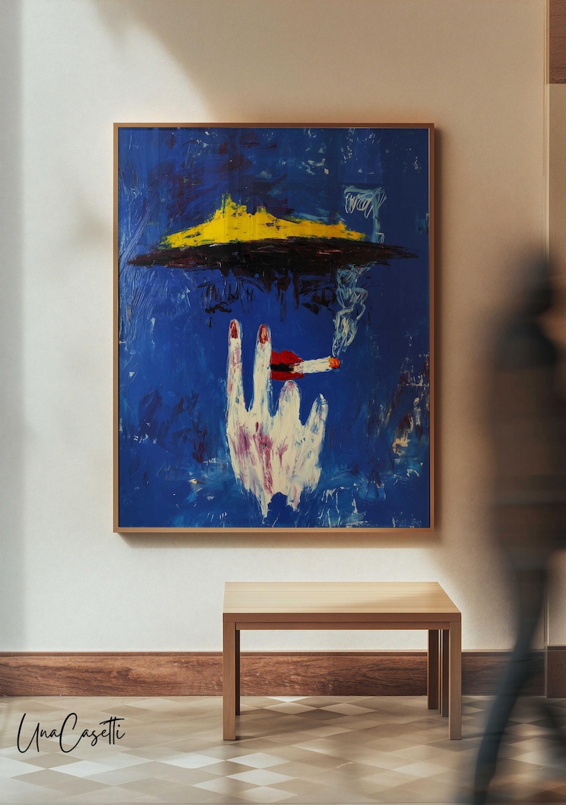 Midnight Ash / Stampa artistica da parete con mano blu / Opera d'arte espressionista astratta / Decorazione eclettica di metà secolo / Arte murale blu cobalto immagine 2