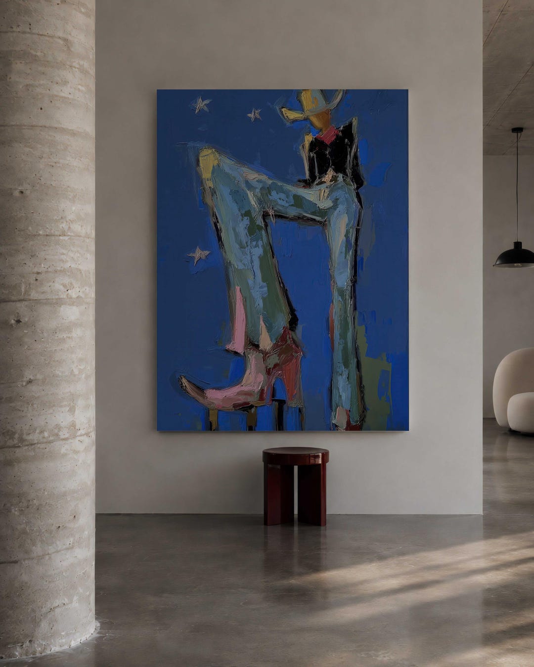 Midnight Rodeo | Blue Cowboy Wall Art Print | Modern Western Figurative ...