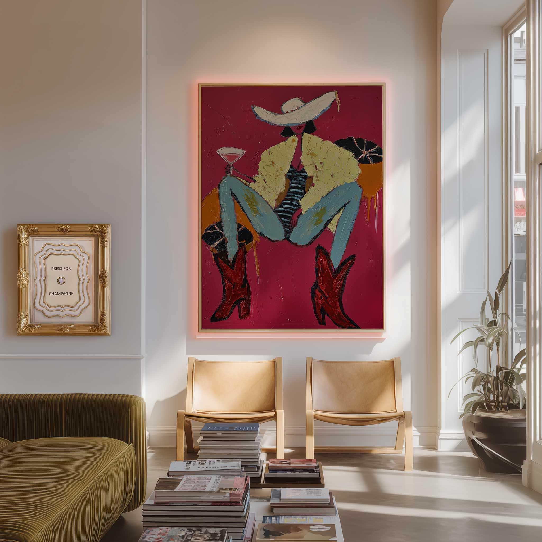 After Hours Cowgirl | Modern Western Cowgirl Wall Art Print | Red Boots ...