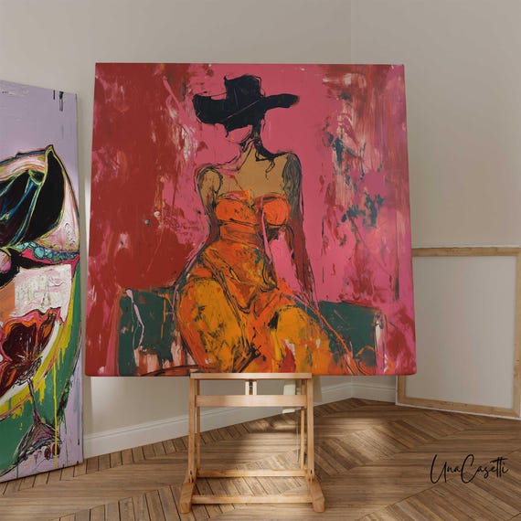 Western Glam Cowgirl Art Print | Abstract Woman in Pink and Orange | Modern Southwestern Wall Decor | Bold Fashion Art