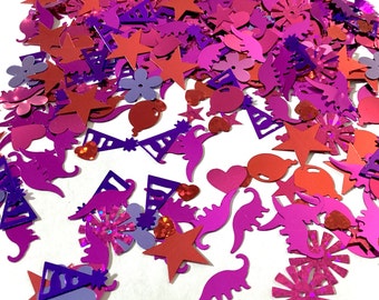 Foil Table Confetti - Dinosaur Mix:  Red and Purple