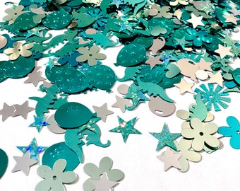 Foil Table Confetti - Dinosaur Mix: Silver and Turquoise