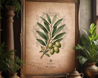 Vintage Olive Botanische Kunstdruck: Heilkräuter Kunstwerk & Apotheker Wandkunst (Digitaler Download)