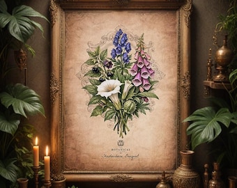 Poisonous Plants Bouquet: Gothic Witchcraft Floral Art Print, Vintage Plant Illustration (Digital)