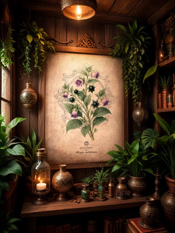Atropa Bella-Donna Vintage Botanical Print: Wizarding Herbology Art (Digital Download)