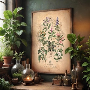 Kräuterkunde Hexerei Poster / Magische Zauberpflanzen / Vintage botanischer Kunstdruck / Apotheker Print / Verzauberte Deadly Grimoire Botany