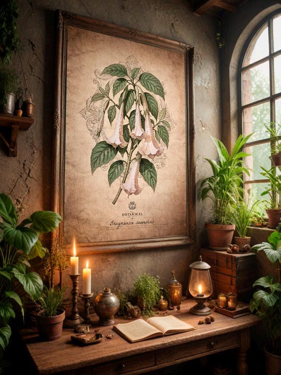 Herbology Witchcraft Print: Vintage Botanical Art, Magical Plants (Digital Download, 300 DPI JPG File)