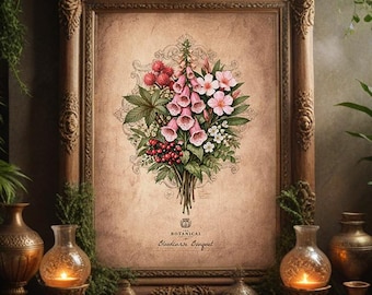 Poisonous Plants Bouquet: Witchcraft Botanical Print, Dark Botanical Wall Art, Vintage Floral Poster (Digital)