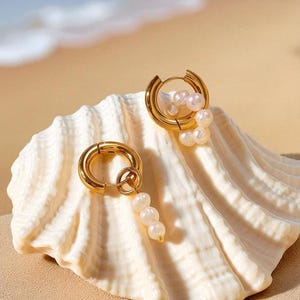 Unique Dainty Earrings, Baroque Pearl Hoop Earrings, , Gift For Her, Bridesmaid Gift, Minimalist Hoops, Gift for Christmas