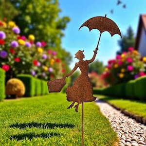 Woman with umbrella Garden Sculpture, Woman Lawn Ornament, Decorative Lawn Stakes, Landscape Decor, Decorative Garden Decor